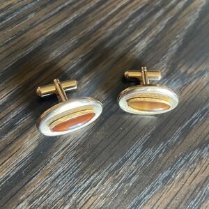 Vintage Gold Tone Cufflinks Oval Tiger Eye Stone Elegant Mens‎ Jewelry